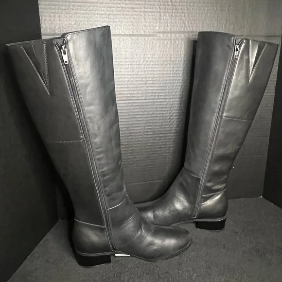 NWOB Rockport Black Leather Evalyn Tall Knee Almond Block Heel Riding Boots 8M - Picture 9 of 16